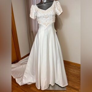 Ivory Satin Bridal Gown with Embroidered Bodice